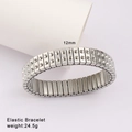 Detail showing 12mm wide silver elastic bracelet with textured rectangular links - Silver Industrial Minimalist Style (Model 46)