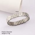Detail view showing the 13mm width and textured elastic stainless steel bracelet link design - Silver Crisscross Oval Style (Style 51)