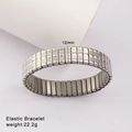 Detailed view of a 12mm wide elastic stainless steel watch-style strap bracelet - Silver Micro-Textured Style (Style 52)