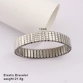 Close-up of a 12mm wide elastic stainless steel bracelet with textured link design - Silver Trapezoid Style (Style 54)