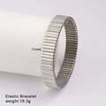 Detailed view of 11mm wide silver elastic stainless steel bracelet with ridged texture - Silver Ribbed Style (Style 55)