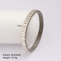 Detailed view showing 7mm width and 12.5g weight of silver elastic steel bracelet - 7mm Width / Silver (Style 97)