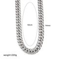 Chaîne cubaine homme en acier inoxydable argenté, longueur 62cm et largeur 14mm - Collier 14mm (CK1017)