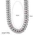 Collier chaîne Cuban homme en acier inoxydable argent 18mm de large, 62cm de long et 400g poids - Collier 18mm (CK1018)