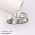 Detail of 18mm wide elastic stainless steel bracelet with watchband style texture - Silver Industrial Style Segmented Design (Style 66)
