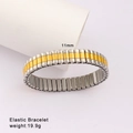 Detailed view of an 11mm wide two-tone elastic stainless steel watch band bracelet - Two-Tone Expandable Link Chain Style (Style 73)