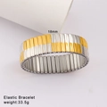 Detail of 18mm wide two-tone stainless steel stretch bracelet with 33.5g weight - Gold & Silver Multi-Segment Style (Style 77)