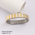 Detail view of 12mm wide two-tone elastic metal bracelet weighing 23.1g on white background - Gold And Silver Bi-Color (Style 119)