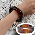 Irregular amber resin bangle featuring chic tortoiseshell texture and wide geometric design - Dark Brown 2252E2