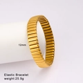 Golden 12mm elastic watch-band style bracelet in polished stainless steel finish - Gold (Style 127)