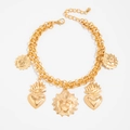 Gouden enkellaarsje met dubbele laag, hartvormige hangers en decoratieve zonnestralen - Enkellaagse Dikke Ketting Hanger (0915) / Goud