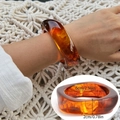 Amber translucent resin wide bangle with marble texture and 6cm inner diameter - Brown 2252