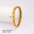 7mm wide elastic gold watchband bracelet with textured rectangular metal link design - Gold Twill Style (Style 86)
