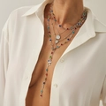Collana bohémien a più strati con cristalli colorati e un lungo ciondolo a croce - Silver (6452)