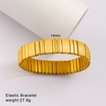 Golden 14mm elastic stainless steel bracelet with textured links for a luxury look - Matte Gold Twill Style (Style 83)