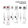 Tableau des tailles pour 6 paires de boucles d'oreilles gothiques punk crâne araignée - Boucle d'Oreille Épée Longue Et Poignard Gothique (6672)