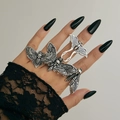 Gothic moth ring set with skull elements in vintage silver finish on female hand - Skull Moth Style (6661)