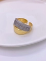 Detailaufnahme des zweifarbigen offenen Rings mit Goldstreifen und Zirkonia-Besatz - Einstellbar Offen / Zweifarbiger Patchwork-Stil (Ring 03) / Gold und Silber Zweifarbig