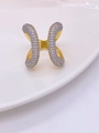 Anello regolabile placcato oro 18K con pavé di zirconi e design astratto a forma di X - Aperto Regolabile / Stile a Forma di X Simmetrico / Oro