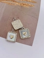Detail of square gold plated pendants with mother of pearl hearts and hammered metal textures - Heart - Silver (Pendant Only (Without Chain))