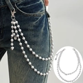 Chaîne de pantalon hip hop multicouche en perles d'imitation avec pendentif coeur argenté - Style Pendentif Cœur (1953) / Or blanc
