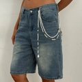 Multilayer faux pearl waist chain with star tassel and gold clips for denim shorts - Gold