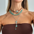 Three-layer bohemian turquoise bead necklace with vintage bull head pendant - Brown Cord Bull Skull Tassel Style (6723)