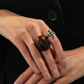 Fashion resin amber and silver cross ring set with grey stones for women - Multicolor Style (6910)