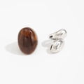 Fashion ring set with a large brown amber resin stone and an irregular silver open band - Multicolor Style (6822)