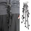 Hip-hop style silver safety pin brooch with long black beaded tassel chains for suits - Long Black Beaded (0353)