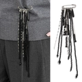 Hip hop black crystal bead and tassel chain brooch pin for suit jacket accessory - Teardrop Black Beaded (0355)