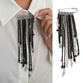 Chic silver safety pin brooch with black bead tassels and wing charm detail - Wing Flower Black (0357)
