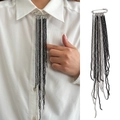 Chic hip-hop style silver brooch with black and clear beaded tassel chains for suits - Woven Black Beaded (0354)