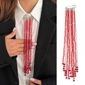 Hip hop style silver pin with long red beaded fringe and metal tassel chains - Bright Red Beaded (0356)