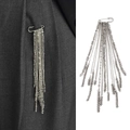 Hip hop style silver tassel brooch with dark grey crystal beads and long chain fringe - Dark Gray Beaded (0362)