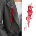 Silver beaded tassel brooch with red heart pendant and chain charms for suits - Heart Red Beaded (0364)