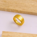 Polished gold stainless steel wide band ring with vertical grooved stripe texture - Size 8 / Gold