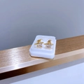 Detailansicht goldener Saturn-Ohrstecker mit einem funkelnden zentralen Zirkoniastein - Gold Saturn