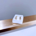 Makro-Detail der goldenen Titanstahl-Ohrstecker mit funkelndem Zirkonia-Blumendesign - Cluster-Blume / Gold Geometrisch