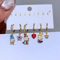 6er-Set goldene Emaille-Ohrringe mit Cartoon-Figuren, Herzen und Sternenanhängern - Hasen Herz Stil (25030703)