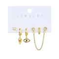 Detail of five-piece gold plated earring set with zircon evil eye and infinity charms - Colorful Evil Eye Infinity Style (M24128)