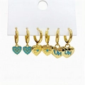 Three pairs of gold-plated hoop earrings with blue micro-pave zircon heart charms - Blue Heart Evil Eye Style (2703)