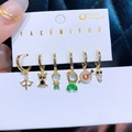 Exquisites 6-teiliges Goldohrring-Set mit bunten Zirkon-Märchenanhängern und Tier-Motiven - Fun Pendant Set / Echt Vergoldet