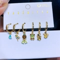 6-teiliges goldenes Ohrring-Set mit bunten Zirkon-Anhängern wie Fuchs und Elfe - Märchenhafter Tierstil(23050905)
