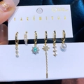Luxuriöses 6-teiliges buntes Zirkon Ohrring-Set für Mädchen in Gold mit Perlen - Eleganter Blumen- und Perlenstil(23040111)