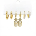 Three-pair gold-plated earring set with heart, cross, and white enamel charms - Heart Cross Angel Style (2701)
