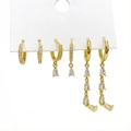 Three pairs set of gold-plated hoop earrings with sparkling cubic zirconia charms - Teardrop Zirconia Tassel Style (2705)