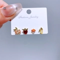 Farbenfrohes Frucht-Ohrstecker-Set mit Pfirsich Erdbeere Zitrone und Zirkonia in Gold - Erdbeere Zitrone und Zitrusfrucht Stil (Frucht Set)