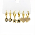 Three-pair set of gold evil eye and heart drop earrings with pavé zircon settings - Star Evil Eye Heart Style (2708)