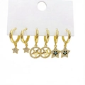 Three pairs of gold-plated star drop earrings set with shimmering zircon stones - Hollow Star Nested Style (2711)